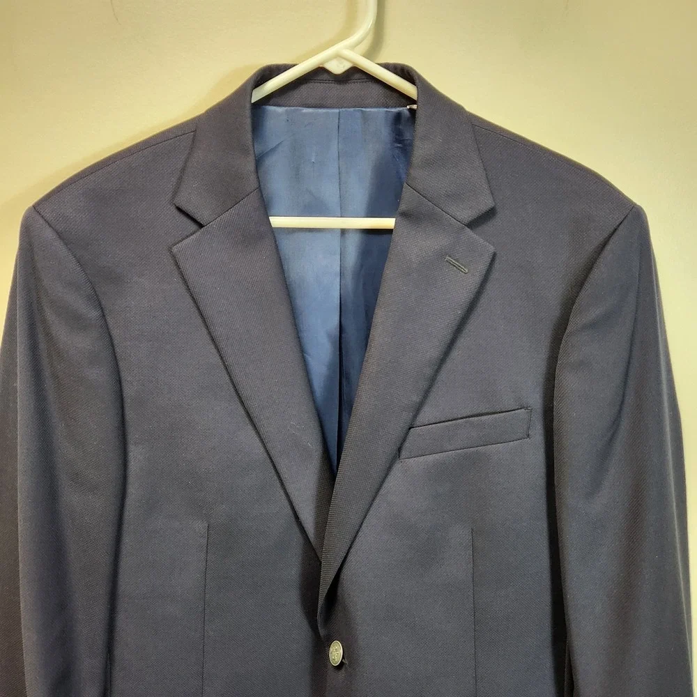 Hart Schaffner Marx HSM 1887 Blazer 44L Navy Wool Blazer Silver Jacket‎ Classic